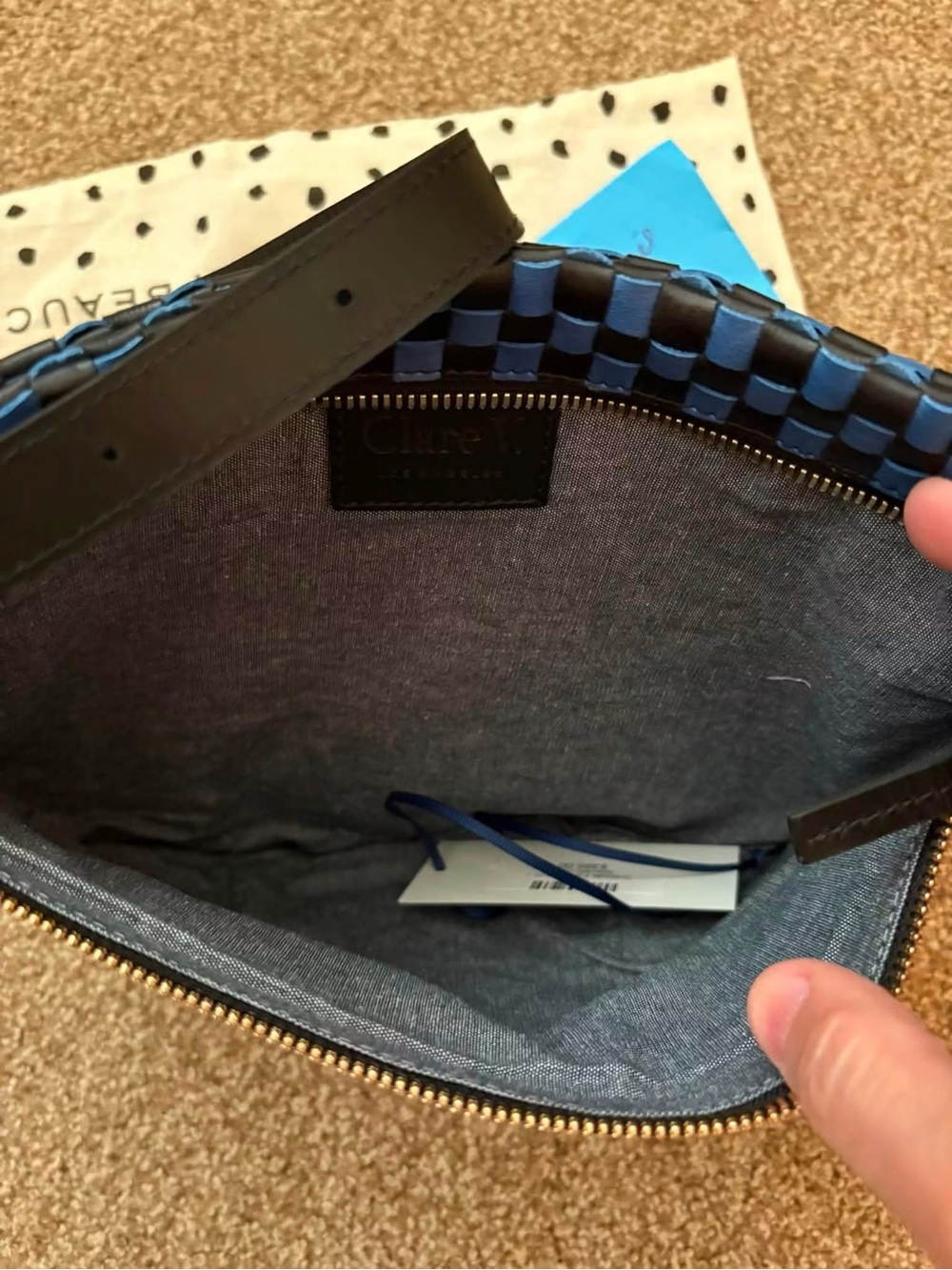Cobalt/Black Woven Leather Fanny - Clare V - Picture 3 of 5